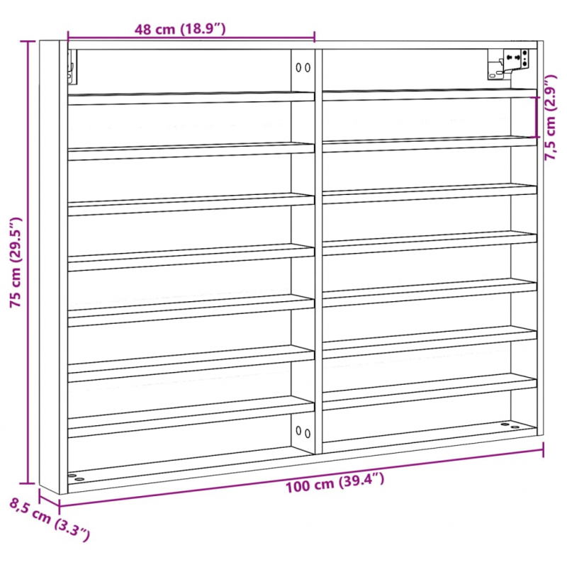 Vitrinenschrank Weiß 100x8,5x75 cm Holzwerkstoff