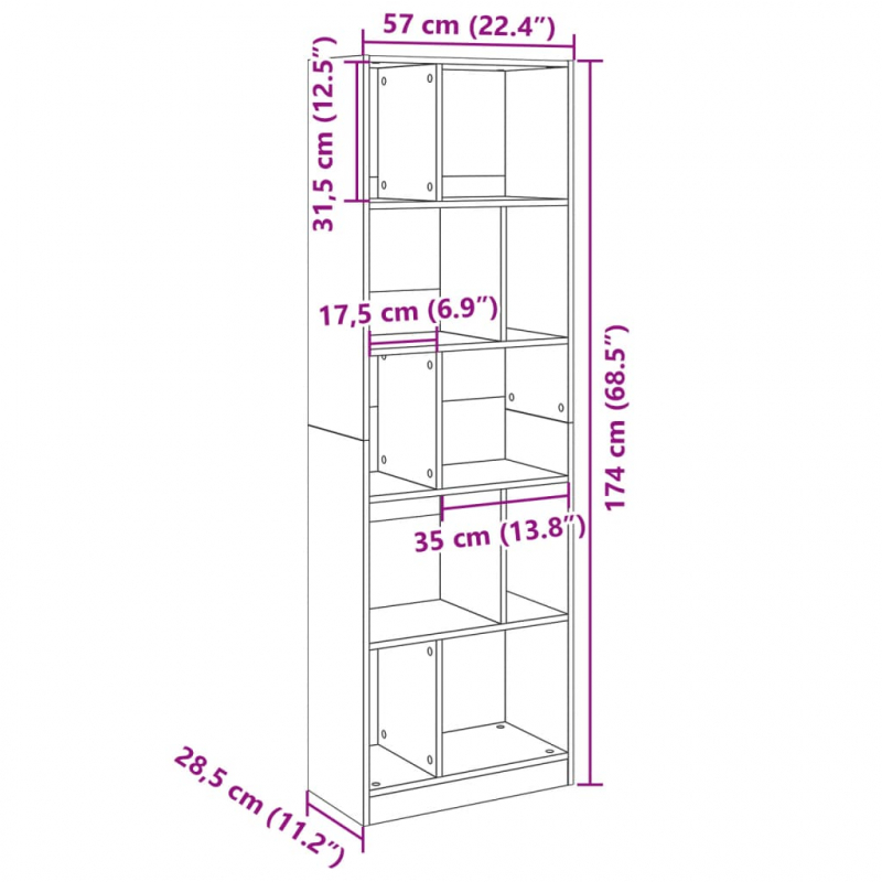 Bücherregal Betongrau 57x28,5x174 cm Holzwerkstoff