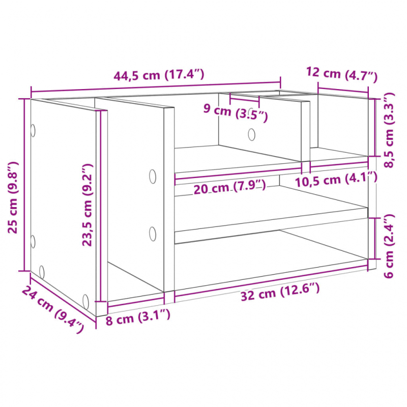 Schreibtisch-Organizer Braun Eiche 44,5x24x25 cm Holzwerkstoff