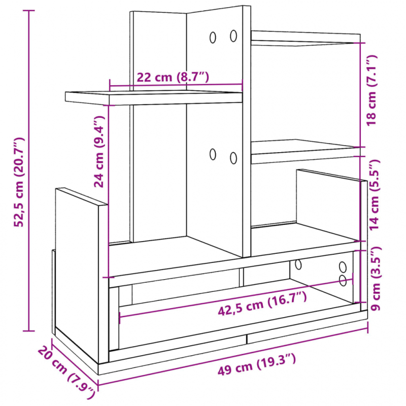 Schreibtisch-Organizer Grau Sonoma 49x20x52,5 cm Holzwerkstoff