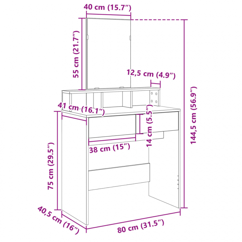 Schminktisch mit Spiegel Betongrau 80x41x144,5 cm