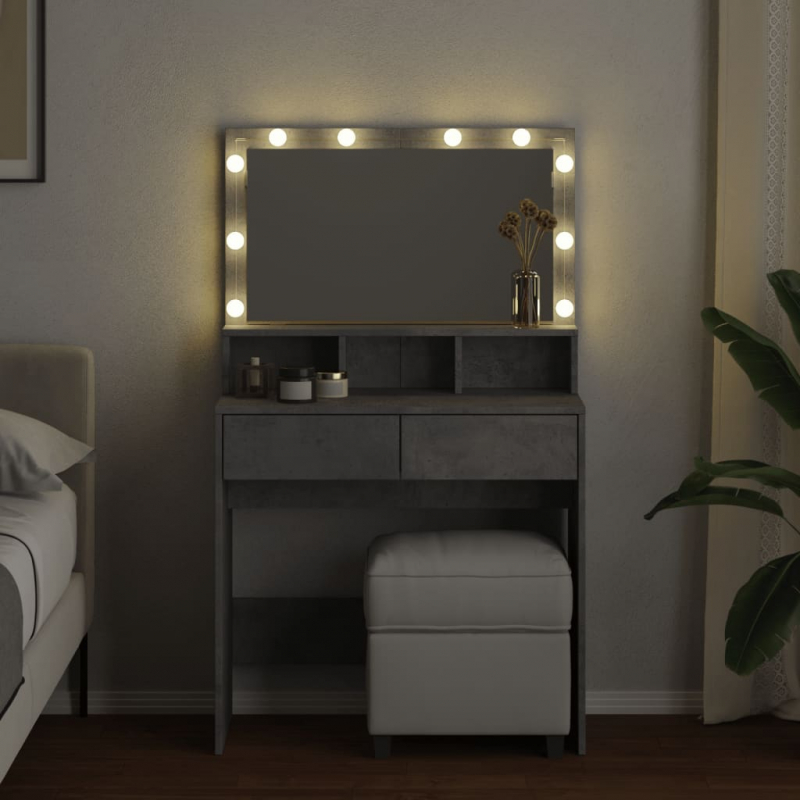 Schminktisch mit LED-Beleuchtung Betongrau 80x41x134,5 cm