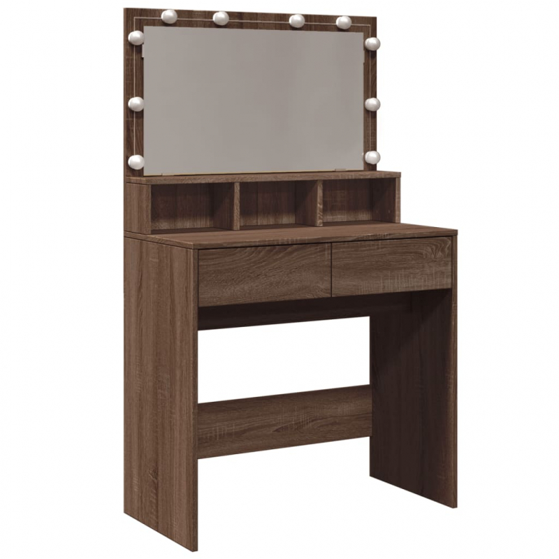 Schminktisch mit LED Braun Eichen-Optik 80x41x134,5 cm
