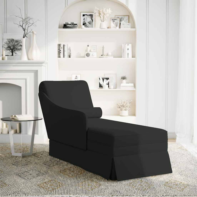 Chaiselongue mit Nackenrolle und Rechter Armlehne Schwarz Samt