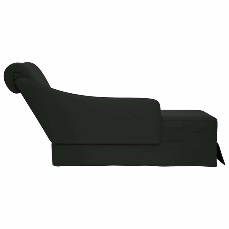 Chaiselongue mit Nackenrolle und Rechter Armlehne Schwarz Samt