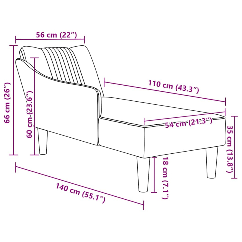 Chaiselongue mit Rechter Armlehne Creme Samt