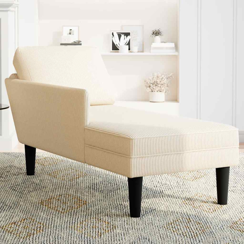 Chaiselongue mit Kissen Creme Cordstoff