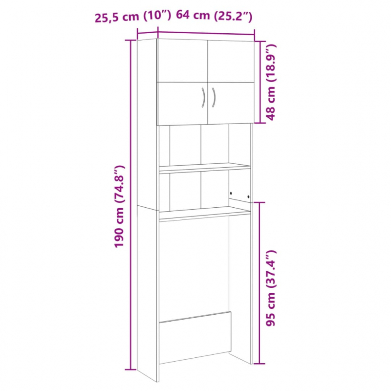 Waschmaschinenschrank Sonoma-Eiche 64x25,5x190 cm Holzwerkstoff