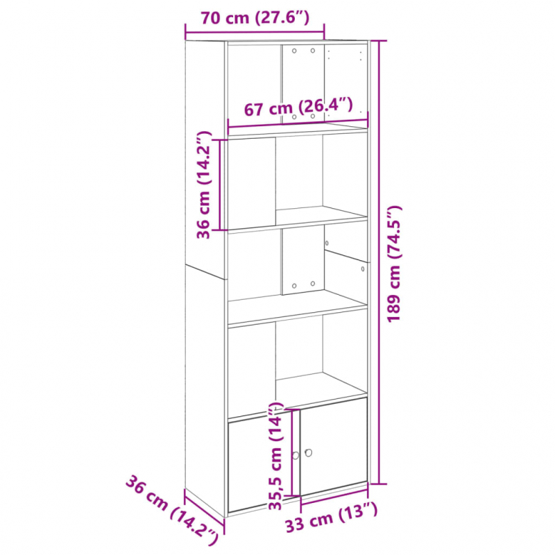 Bücherregal Braun Eichen-Optik 70x36x189 cm Holzwerkstoff