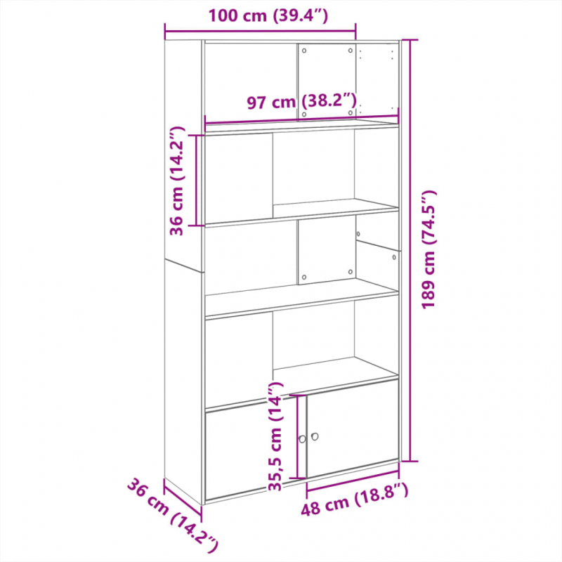 Bücherregal Betongrau 100x36x189 cm Holzwerkstoff