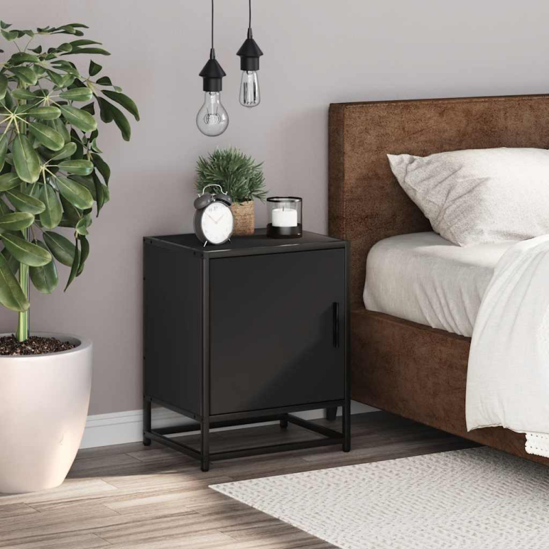 Nachttisch Schwarz 40x31x50 cm Holzwerkstoff und Metall
