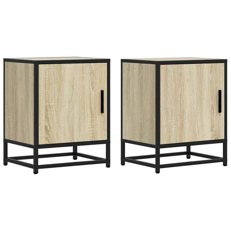 Nachttische 2 Stk. Sonoma-Eiche 40x31x50cm Holzwerkstoff Metall