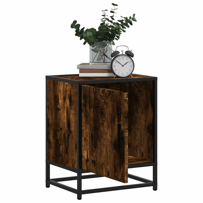 Nachttische 2 Stk. Räuchereiche 40x31x50cm Holzwerkstoff Metall