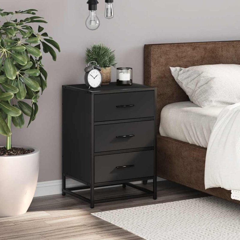 Nachttisch Schwarz 40x34,5x60 cm Holzwerkstoff und Metall