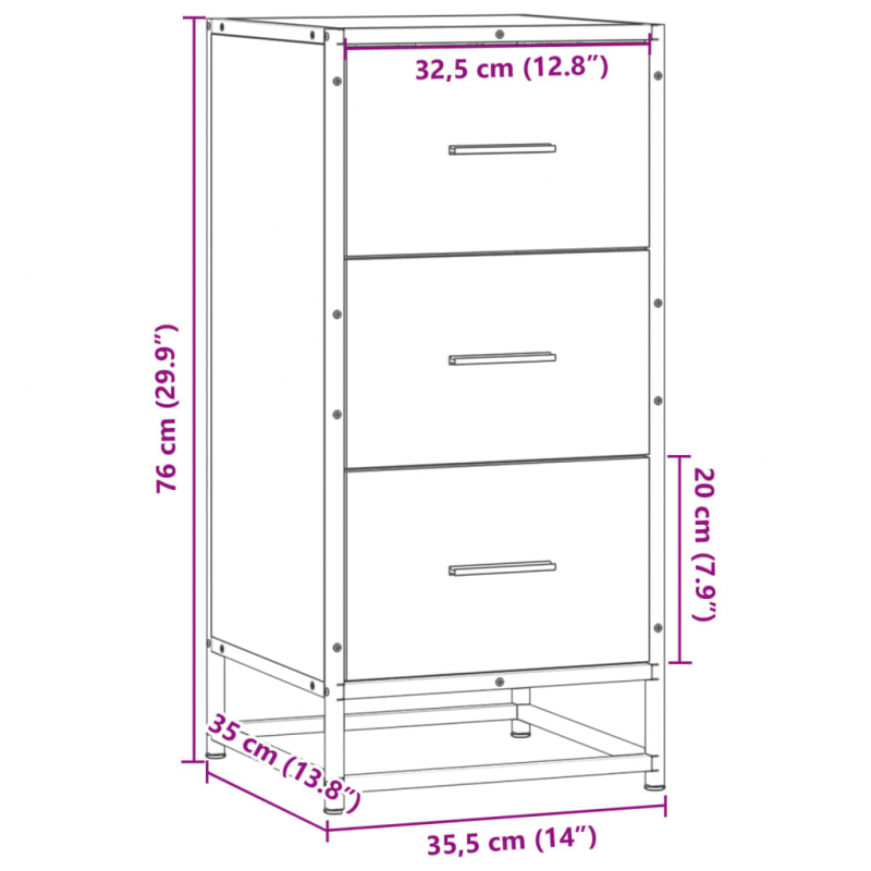 Sideboard Grau Sonoma 35,5x35x76 cm Holzwerkstoff und Metall