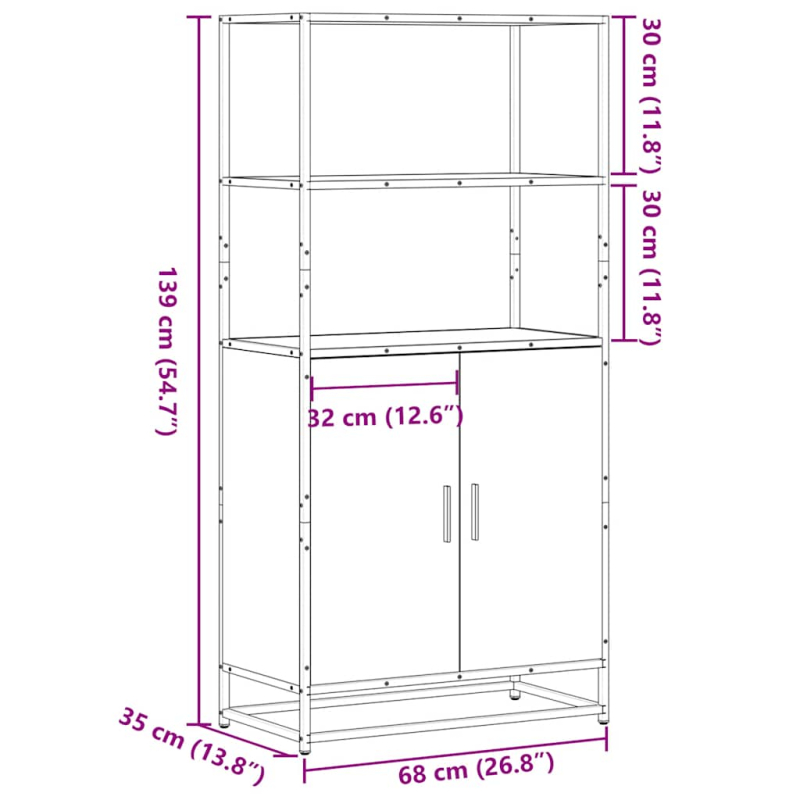 Highboard Braun Eichen-Optik 68x35x139 cm Holzwerkstoff Metall