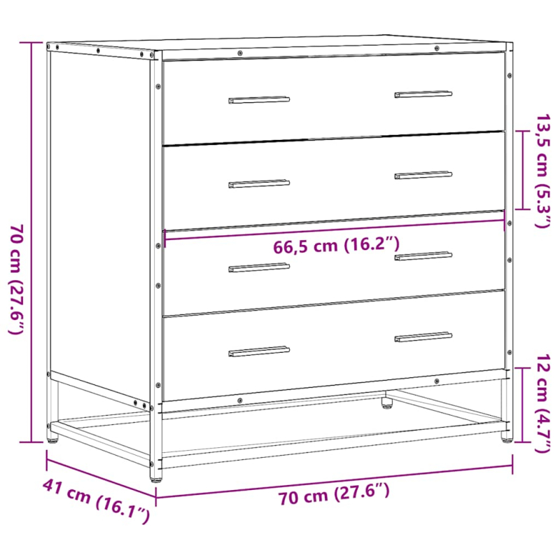 Schubladenschrank Räuchereiche 70x41x70 cm Holzwerkstoff