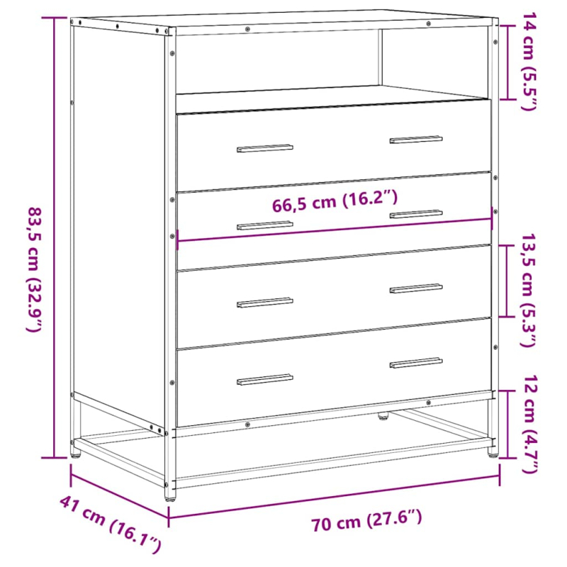 Schubladenschrank Räuchereiche 70x41x83,5 cm Holzwerkstoff