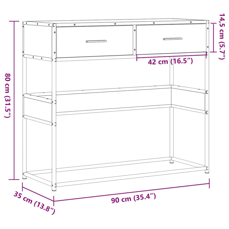 Konsolentisch Räuchereiche 90x35x80 cm Holzwerkstoff