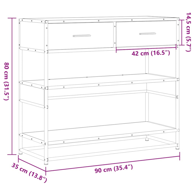 Konsolentisch Sonoma-Eiche 90x35x80 cm Holzwerkstoff