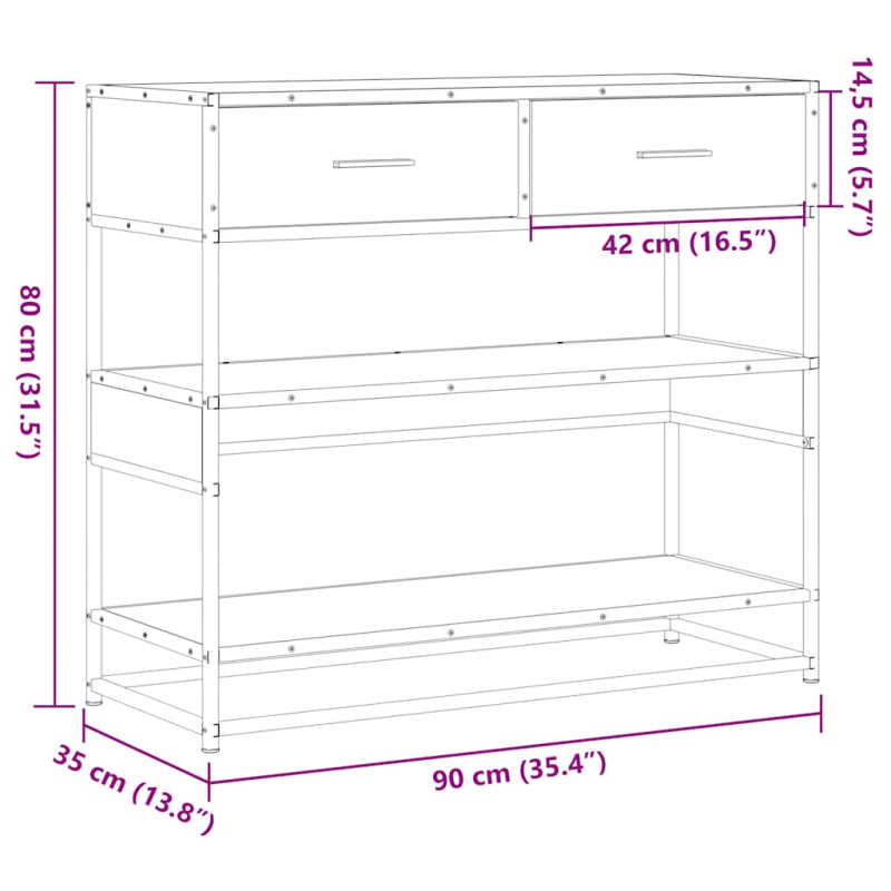 Konsolentisch Räuchereiche 90x35x80 cm Holzwerkstoff