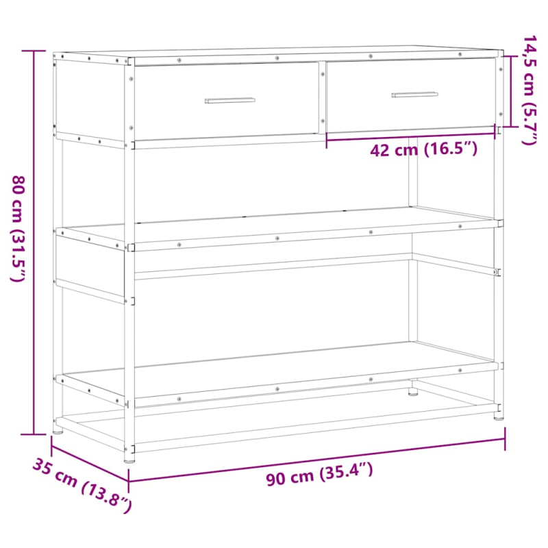Konsolentisch Braun Eichen-Optik 90x35x80 cm Holzwerkstoff