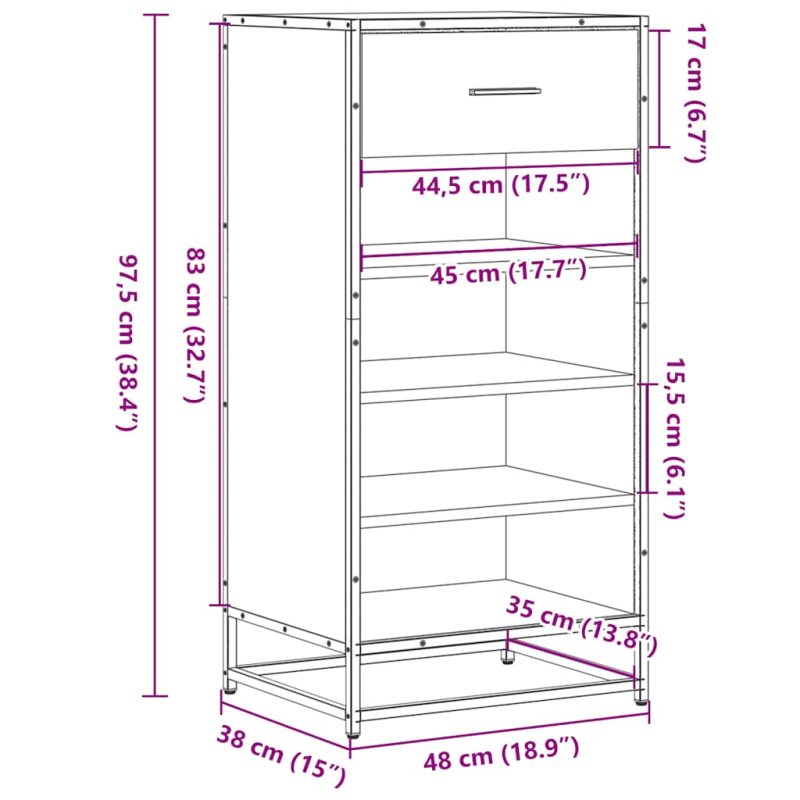 Schuhregal Braun Eichen-Optik 48x38x97,5 cm Holzwerkstoff