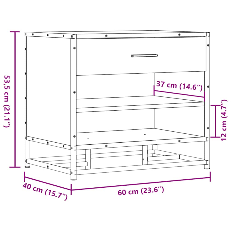 Schuhbank Braun Eichen-Optik 60x40x53,5 cm Holzwerkstoff Metall