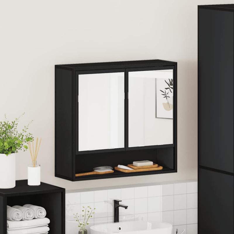 Spiegelschrank Schwarz 65x20x60 cm Holzwerkstoff