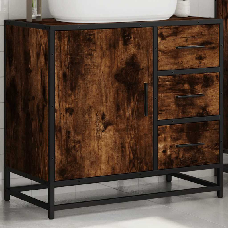Waschbeckenunterschrank Räuchereiche 65x33x60 cm Holzwerkstoff