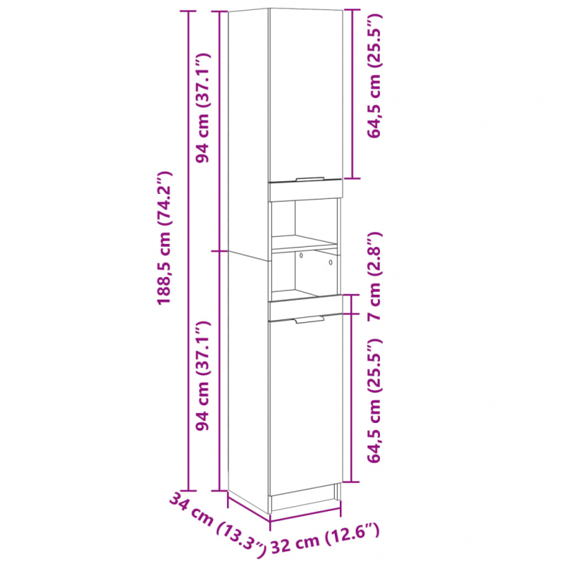 Badschrank Sonoma-Eiche 32x34x188,5 cm Holzwerkstoff