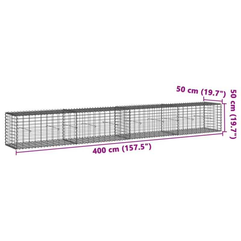 Gabionenkorb mit Deckel 400x50x50 cm Verzinktes Eisen