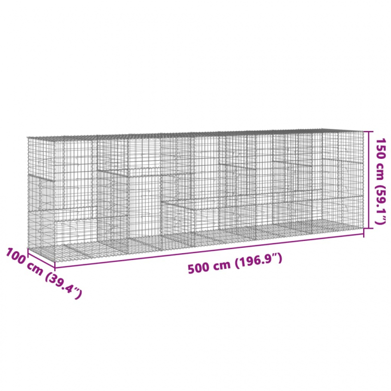 Gabione mit Deckel 500x100x150 cm Verzinktes Eisen