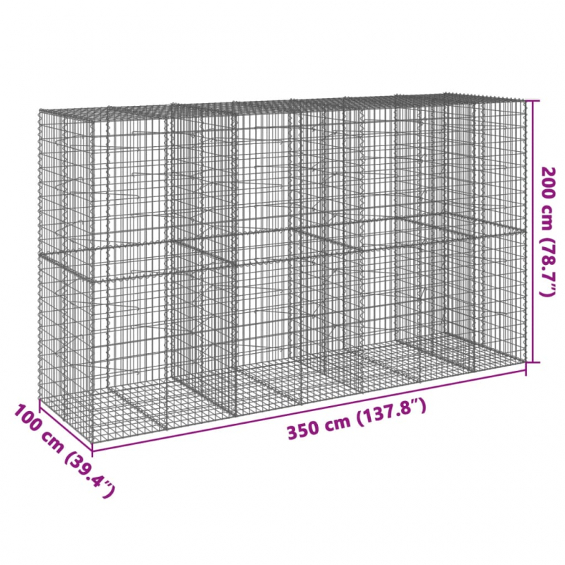 Gabione mit Deckel 350x100x200 cm Verzinktes Eisen