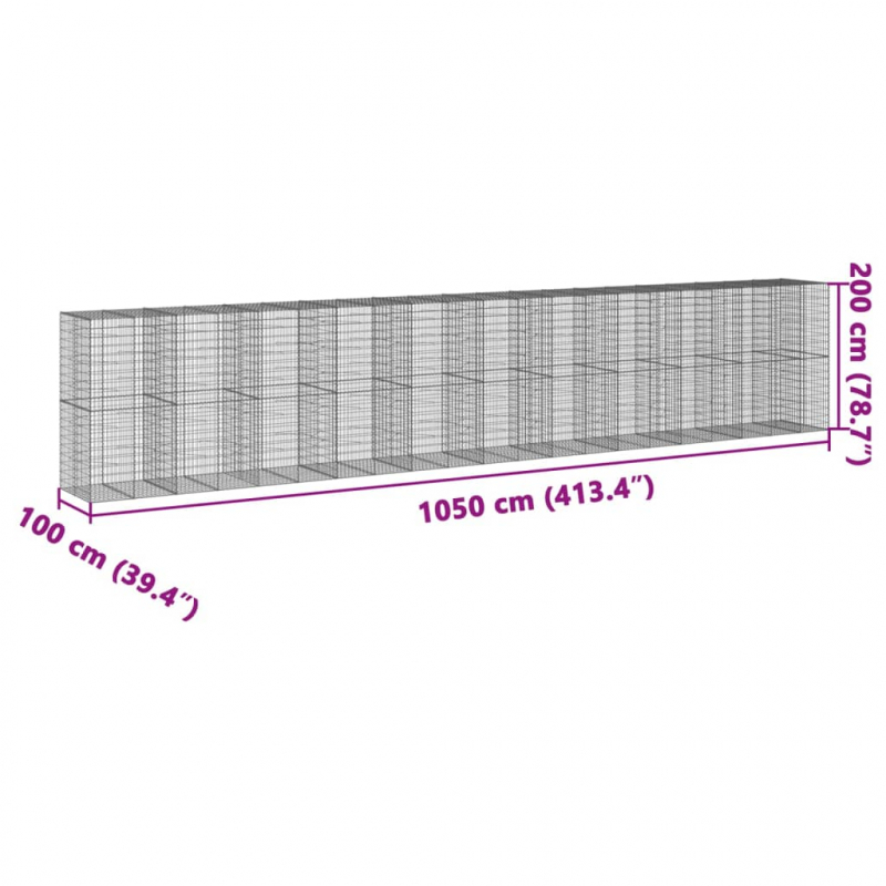 Gabione mit Deckel 1050x100x200 cm Verzinktes Eisen