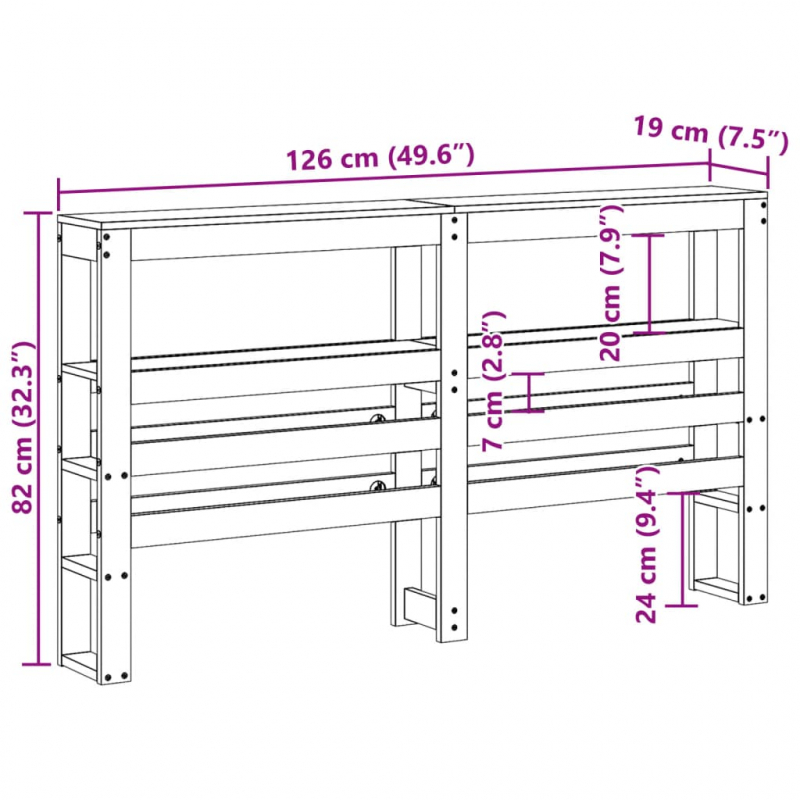 Kopfteil mit Ablagen Wachsbraun 120 cm Massivholz Kiefer