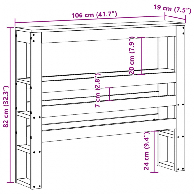 Kopfteil mit Ablagen 100 cm Massivholz Kiefer