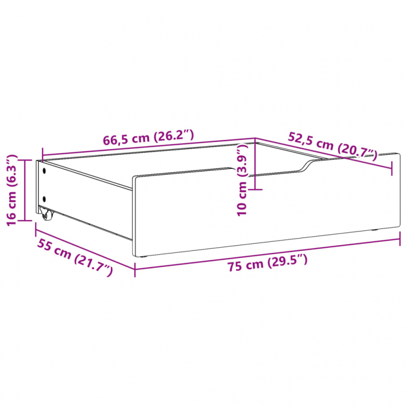 Bettschubladen mit Rollen 2 Stk. 75x55x16 cm Massivholz Kiefer