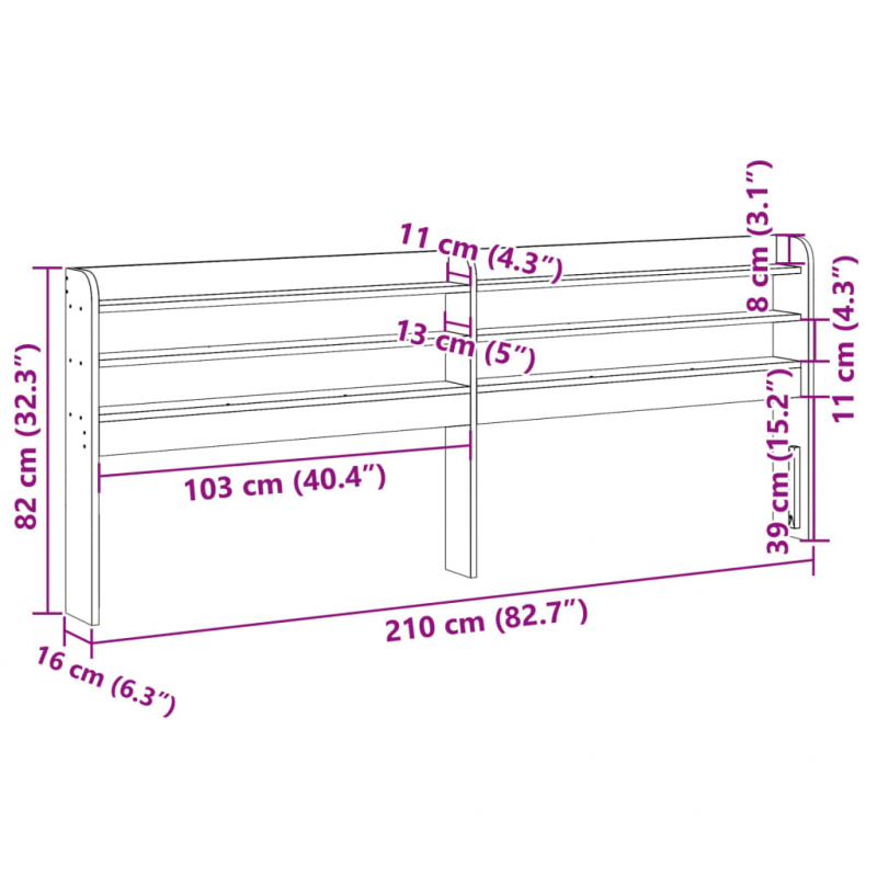 Kopfteil mit Ablagen 200 cm Massivholz Kiefer