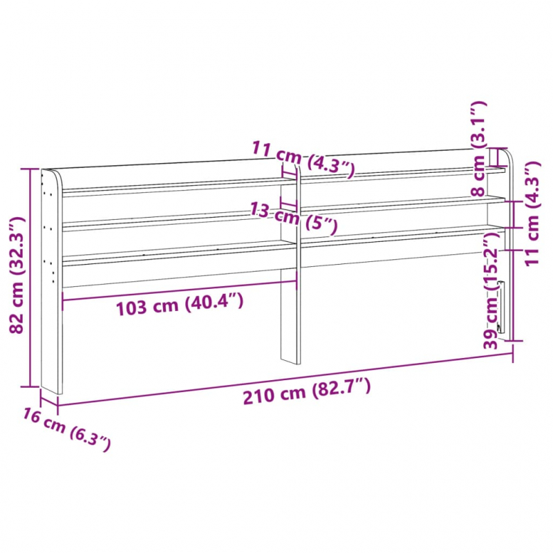 Kopfteil mit Ablagen Wachsbraun 200 cm Massivholz Kiefer