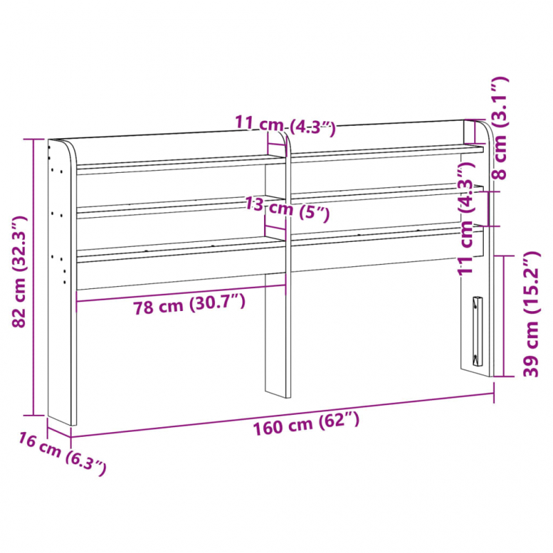 Kopfteil mit Ablagen Wachsbraun 150 cm Massivholz Kiefer