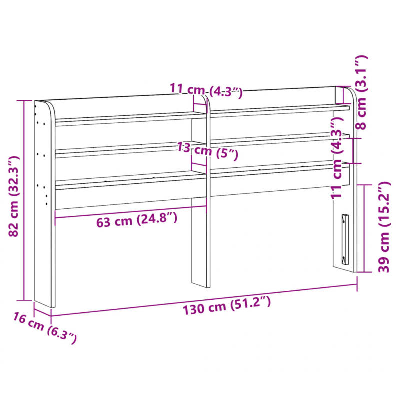 Kopfteil mit Ablagen 120 cm Massivholz Kiefer