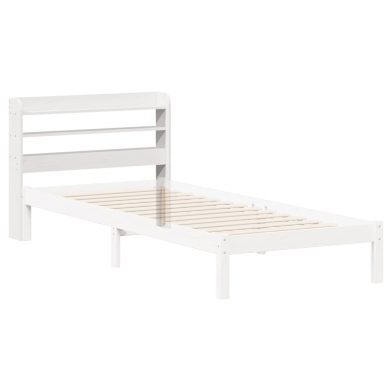 Kopfteil mit Ablagen Weiß 90 cm Massivholz Kiefer