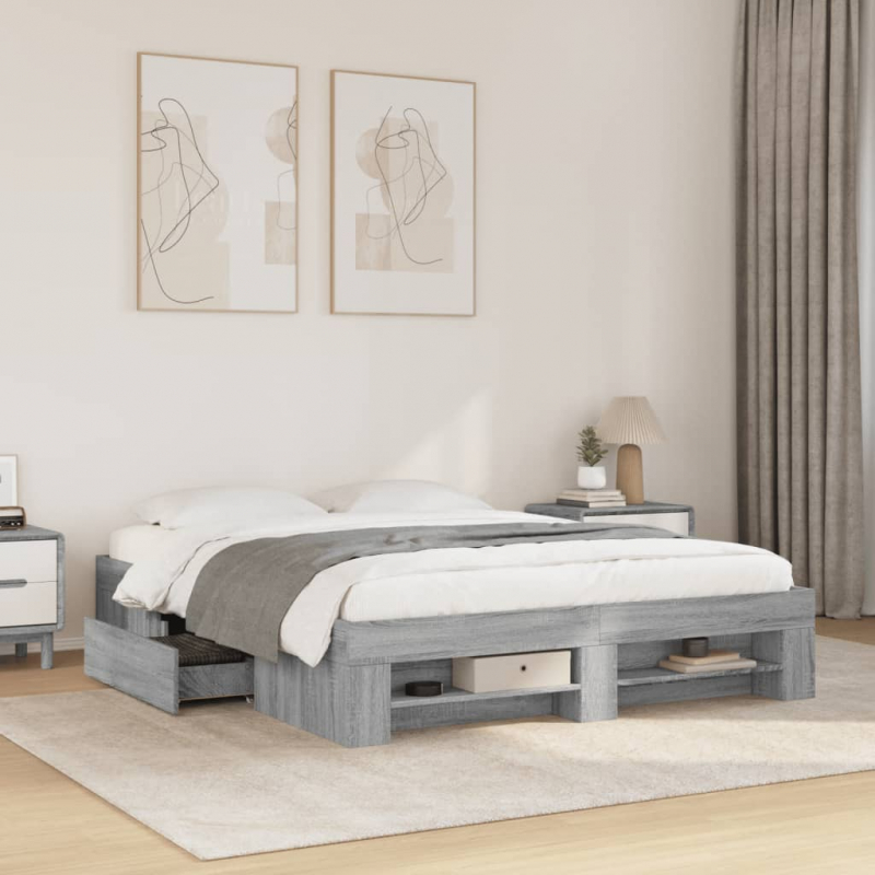 Bettgestell Grau Sonoma 150x200 cm Holzwerkstoff