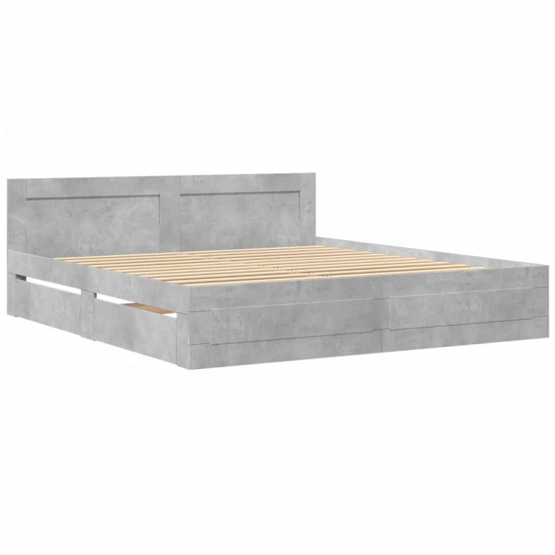 Bettgestell mit Kopfteil Betongrau 200x200 cm Holzwerkstoff