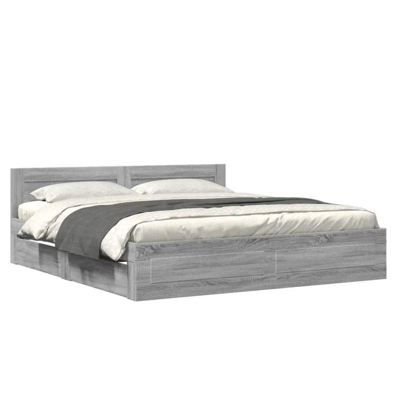 Bettgestell mit Kopfteil Grau Sonoma 200x200cm Holzwerkstoff