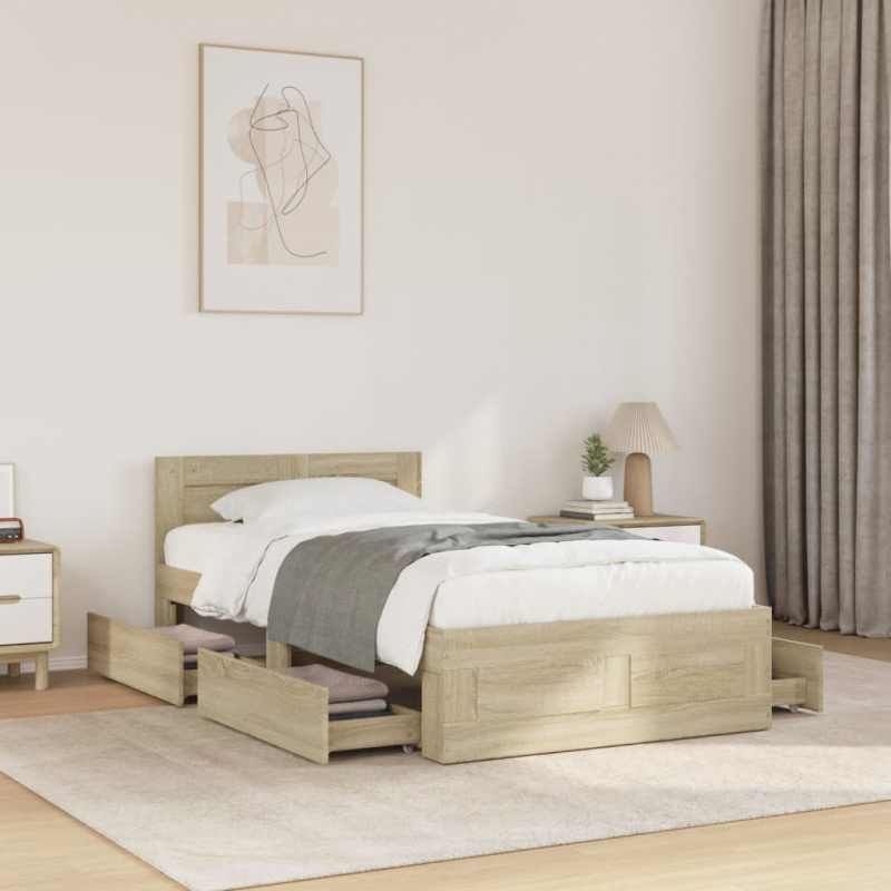Bettgestell mit Kopfteil Sonoma-Eiche 90x200 cm Holzwerkstoff