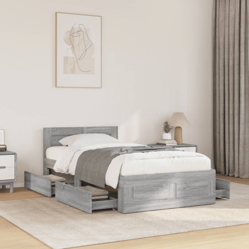Bettgestell mit Kopfteil Grau Sonoma 90x200 cm Holzwerkstoff