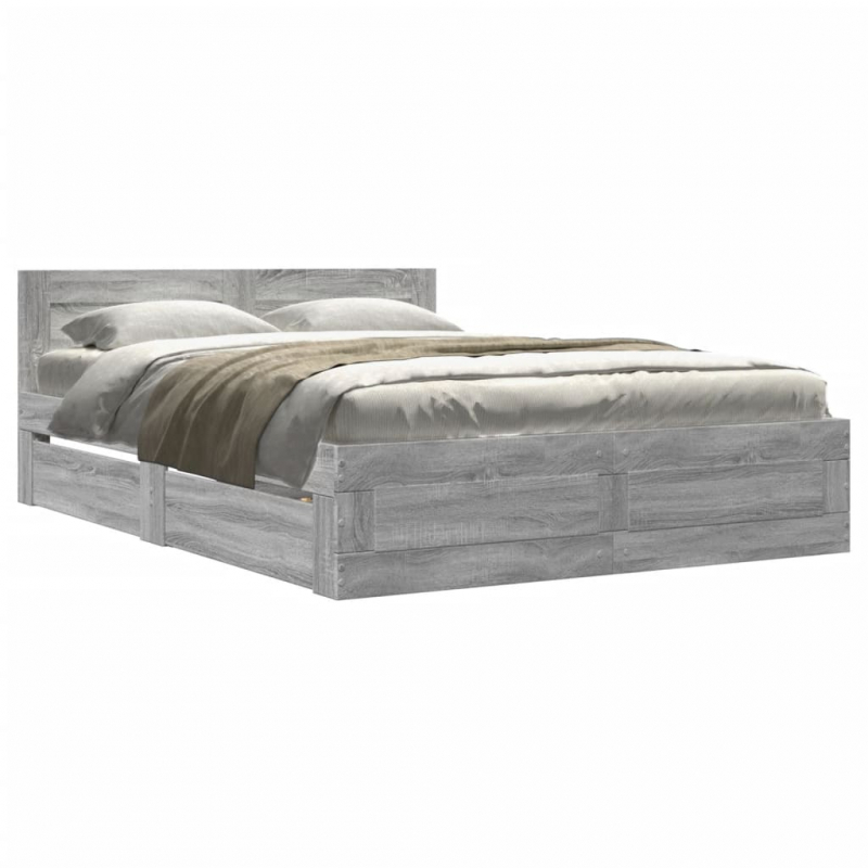 Bettgestell mit Kopfteil Grau Sonoma 120x190 cm Holzwerkstoff