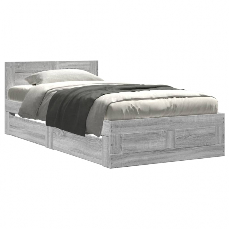 Bettgestell mit Kopfteil Grau Sonoma 90x190 cm Holzwerkstoff